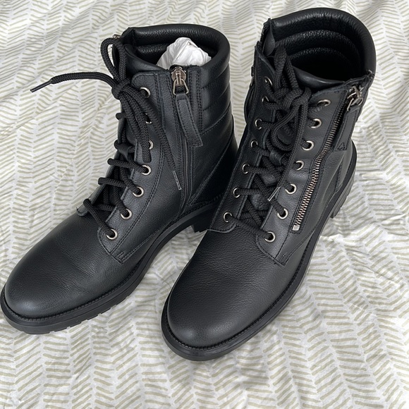 Aquatalia LAILA Waterproof Leather WINTER Boot BLACK MOTO COMBAT 7 weatherproof - Picture 2 of 12